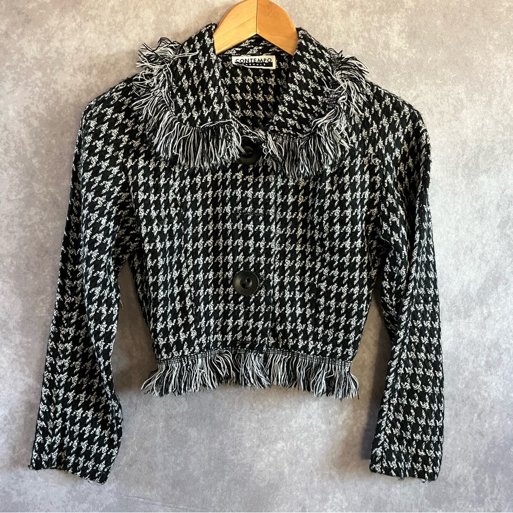 Vintage Contempo Casuals Coat Black & White Button Cropped‎ Jacket XS *See Desc*